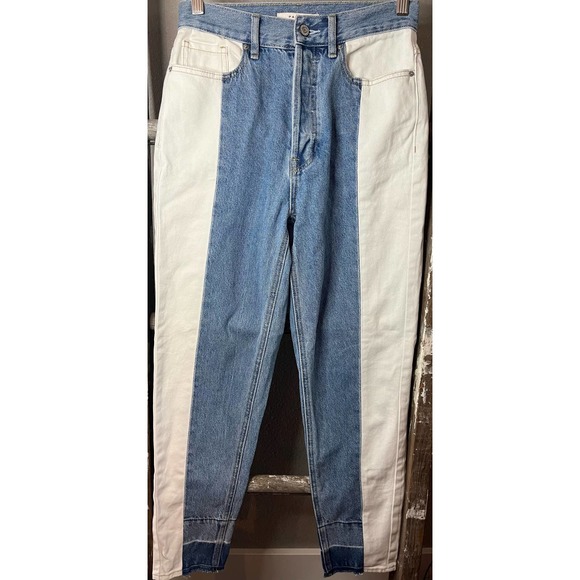 Two Tone Mom Jeans High Waist Denim Color Block Jeans Size 25 - Picture 1 of 6